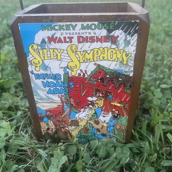 Small Wooden Box Metal Handle Disney Silly Symphony Father Noahs Ark - Picture 1 of 12